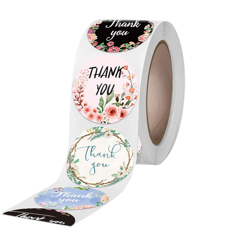 TEEMISS Thank You Stickers Roll of 500pcs 1” , Thank You Cards Small Business，Floral Baking Wedding Decoration Wedding Party Giveaways Thank You Labels