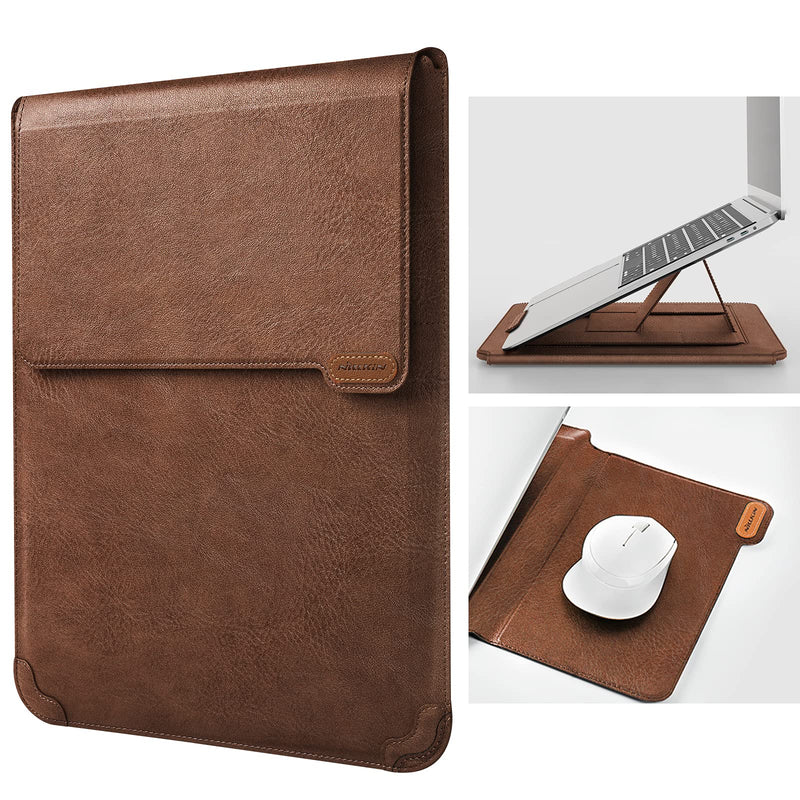 Nillkin 13 inch Laptop Sleeve Case Laptop Stand Adjustable, Computer Shock Resistant Bag with Mouse Pad for 13" MacBook Pro and MacBook Air, XPS 13, Surface Book 13.5", 12.9" New iPad Pro, Brown
