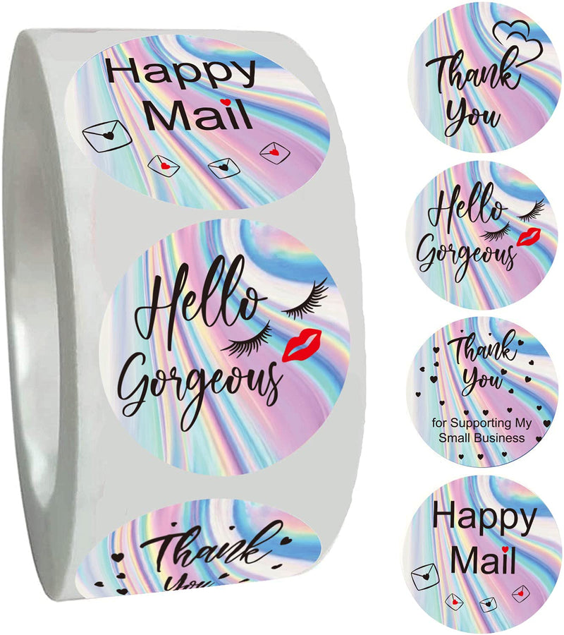 1.5" Rainbow Thank You for Supporting My Small Business Stickers Labels - 500 Pcs Holographic Eyelash Hello Gorgeous Stickers Happy Mail Labels for Business Boutiques Shop, 4 Styles (Holographic, 1.5)