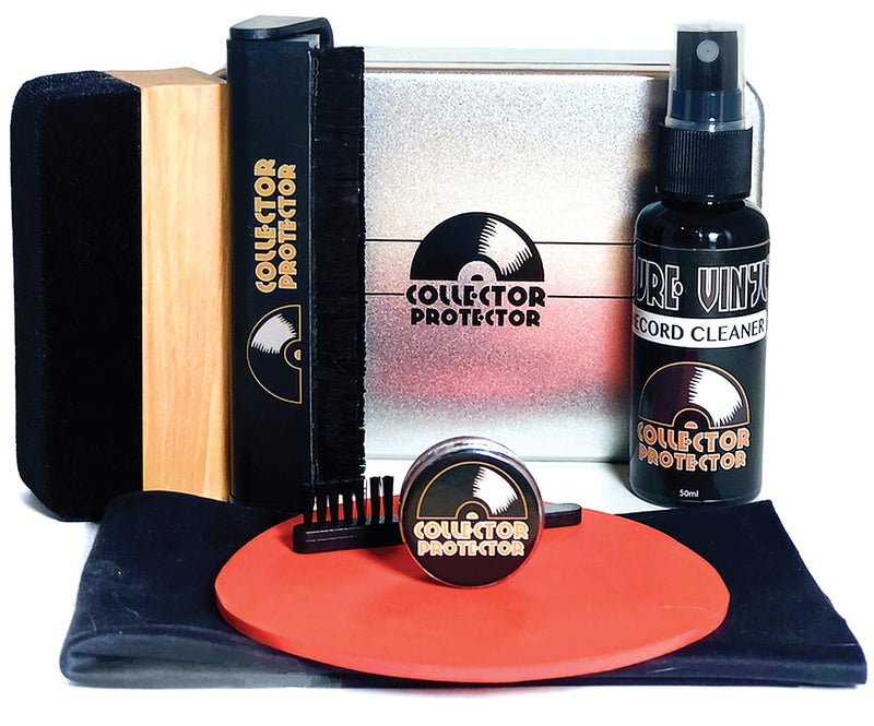 Vinyl Record Cleaning Kit - The Complete Set - Includes Soft Velvet & Carbon Fiber Record Brushes, LP Cleaner Solution, Turntable Stylus Gel, Microfiber Cloth, Label Protector & Metal Storage Case