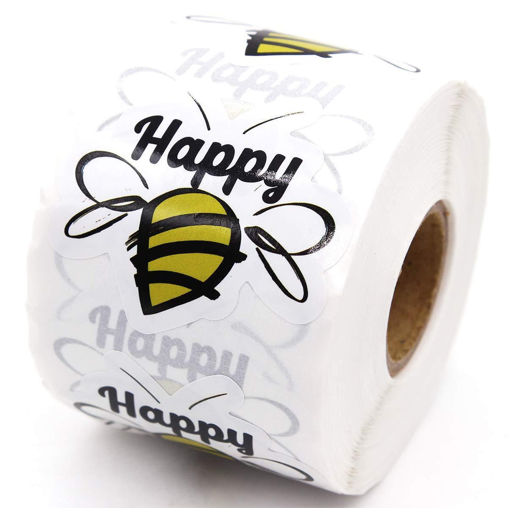 Muminglong 1.5 Inch Happy Bee Sticker,Thank You Sticker,Small Shop Sticker, Small Business, Handmade Sticker,Packaging Sticker, Baby Shower Sticker,500 PCS