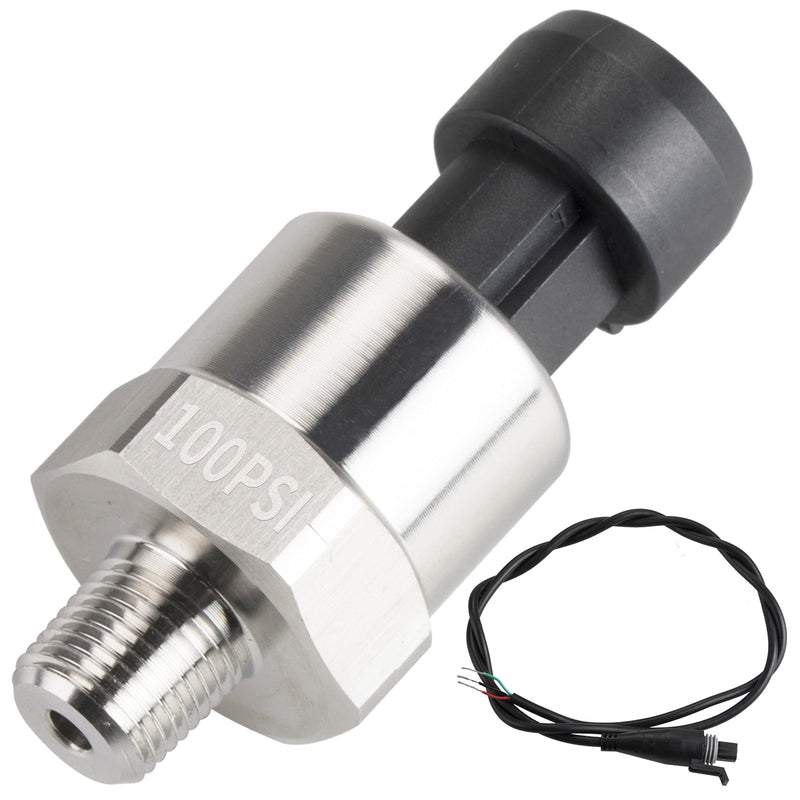 MWMNUN Pressure Transducer Sensor 100Psi with Connector Stainless Steel 1/8"N-27 PT Oil Pressure Transmitter Compatible with Oil Fuel Air Water