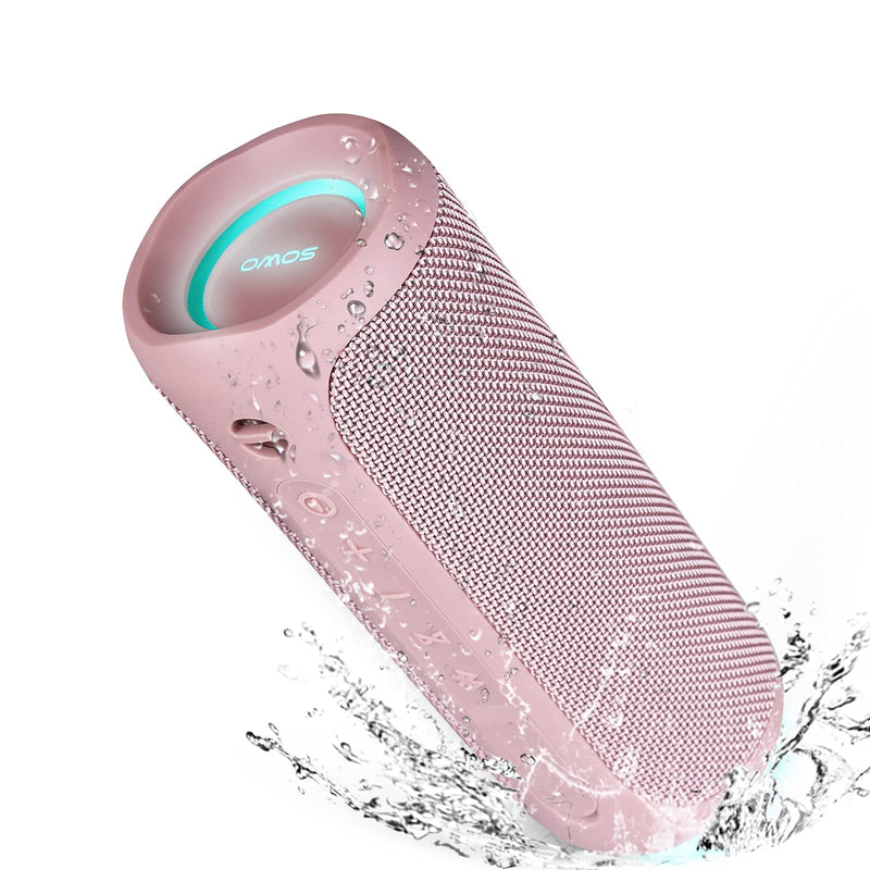 Bluetooth Speaker, IPX7 Waterproof Portable Wireless Speaker, 25W Loud Sound, Bassboom Technology, TWS Pairing, 16H Playtime, Speaker with Lights for Home Outdoors - Pink