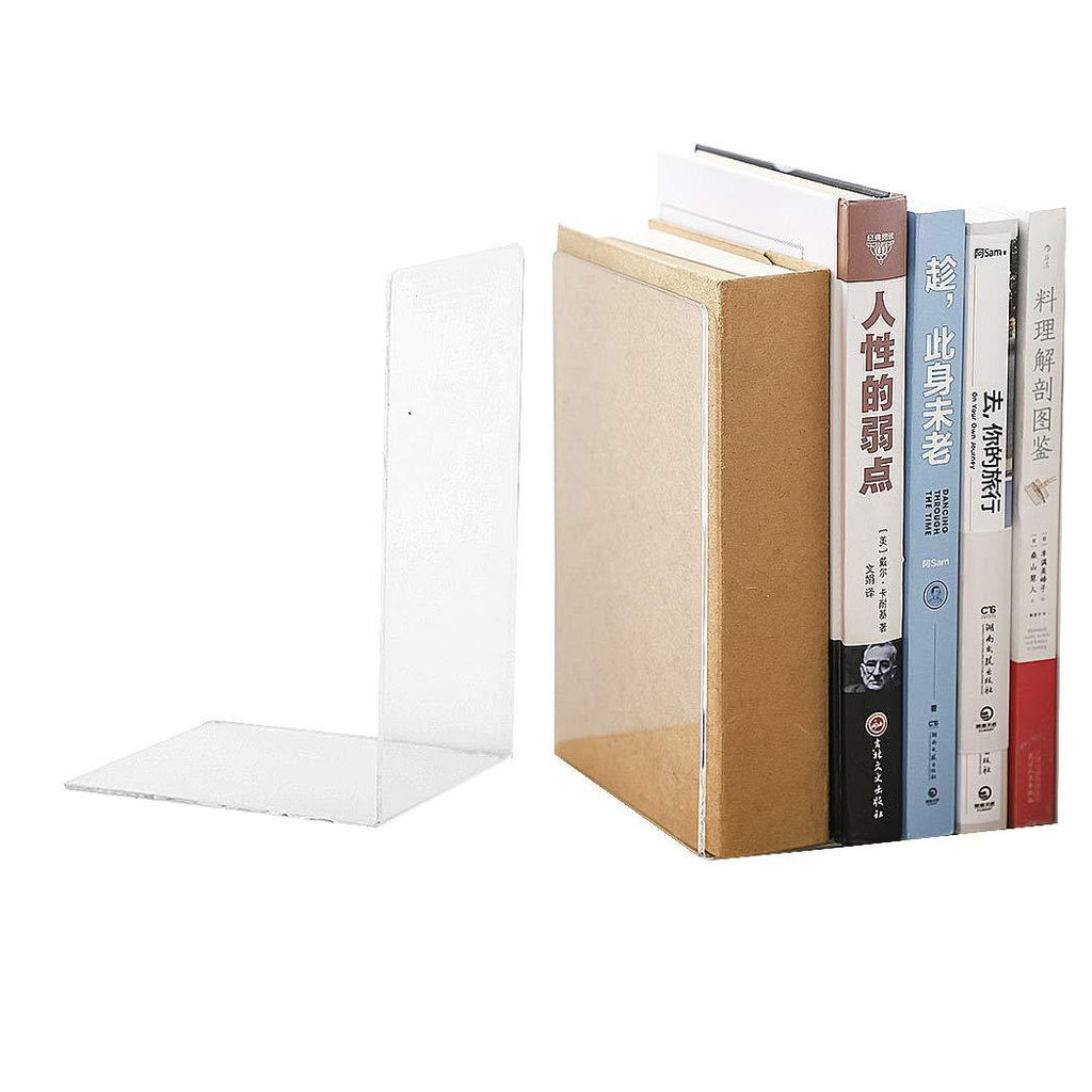 SIPLIV Minimalist Style Bookends Acrylic Adjustable Books Holder Stand Book Rack Desk Bookends for School, Library, Home or Office - Transparent, 1 Pair