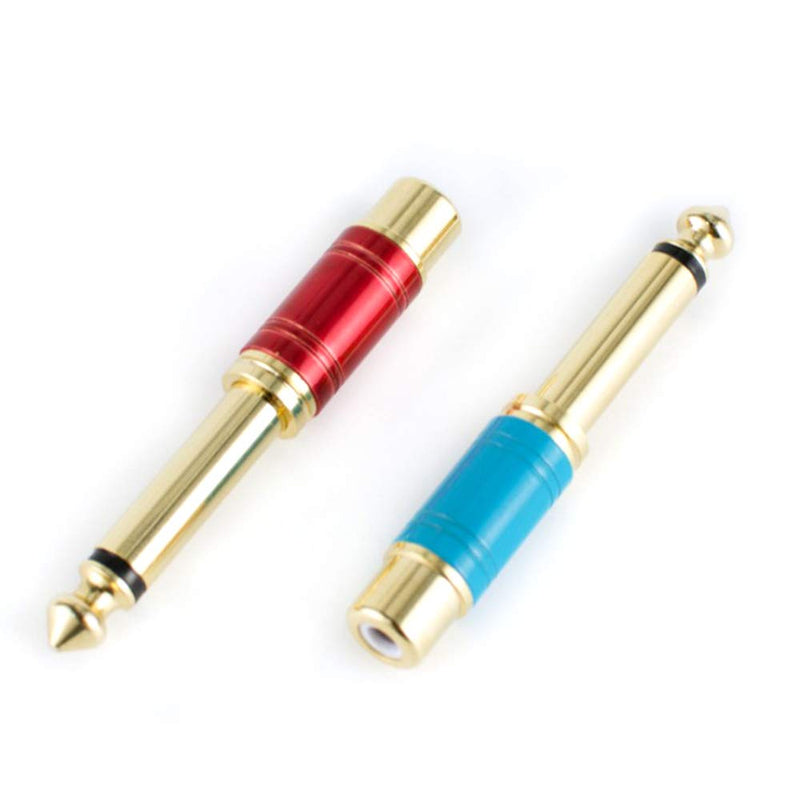 HUASEN RCA to 1/4" Audio Adapter, 6.35mm Mono Plug Male to RCA Female Connectors (1 Red+1 Blue) 1 Red+1 Blue