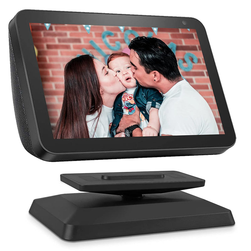 Stand for Echo Show 8, Adjustable Mount Accessory Smart Speaker 360 Degree Swivel Holder for Echo Show 8 with Magnetic Attachment Anti-Slip Base (Black) Black