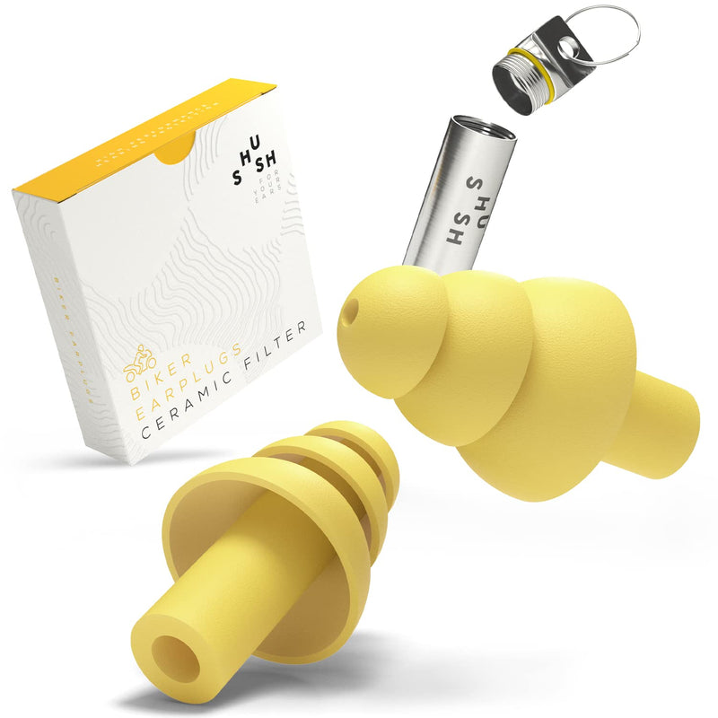 Motorcycle Ear Plugs - Shush Biker - Reusable Filter - High Performance Hearing Protection Against Wind Noise - High Performing Ceramic Filter - for All Ear Sizes
