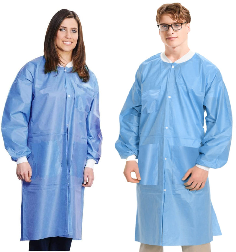 MEDICAL NATION 10 Disposable Lab Coats - Blue - Durable SMS Knee Length Lab Coat Unisex, Comfortable and Easy to Wear Labcoat, For Hospitals, Pharmacies, Laboratories, Dental Clinics - Extra Large
