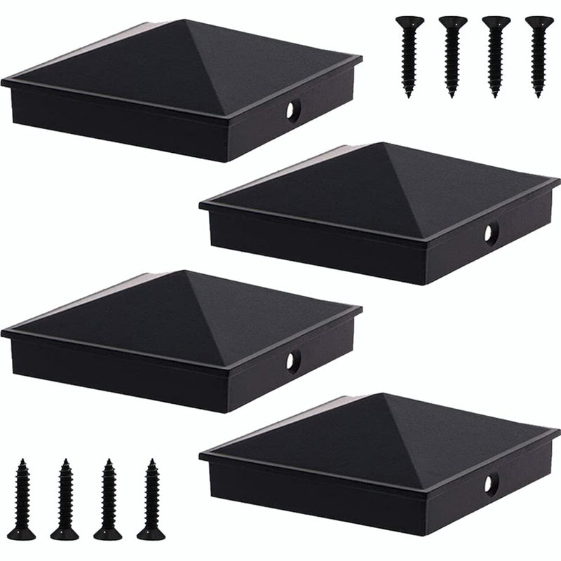 Azdele 4x4 Aluminum Pyramid Post Caps Cover for 4x4 Nominal Wood Post(Actual/True 3.5" x 3.5"), with Matte Finish Powder Coated Surface, for Fence Wood Post of Decks or Corridors(Black, 4 Pack) 3.5" x 3.5" Black