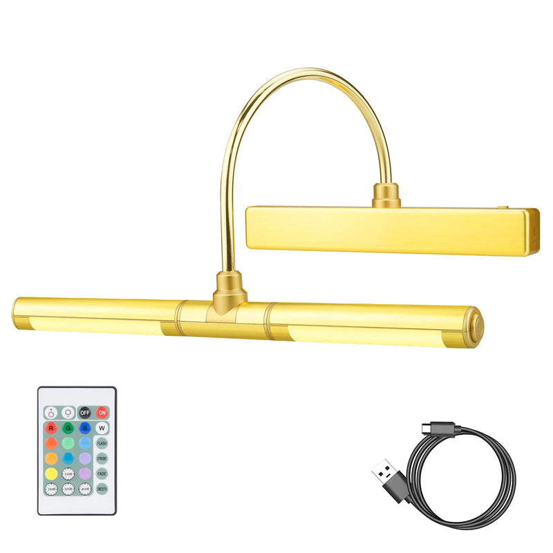 LUXSWAY Wireless Picture Lights for Paintings,Recgargeable Battery Art Display Light with Remote Control,Dimmable and Timer Off Dart Board Light with Aluminum Finish,Upgrade 12 Color Changing-Gold A-gold-upgrade 12 Colors