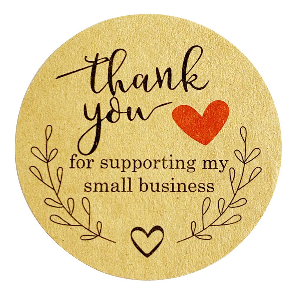 Thank You for Supporting My Small Business Stickers, 500 Pieces Thank You Label for Business Boutiques Retailers, Self-Adhesive Seal Stickers Roll for Envelopes, Bags and Any Packages (Kraft, 1 inch) Kraft