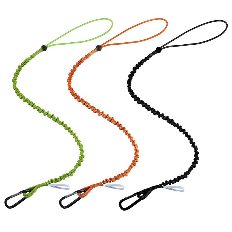 Tool Lanyard with Buckle Strap Clip Bungee Cord Heavy Duty Locking Carabiner Fall Protection and Safety Adjustable Loop End Tough Tether Construction (3 Pack) Multicolored