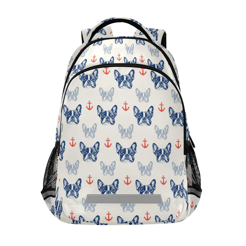 School Backpack with Chest Strap, French Bulldog And Anchor Laptop Backpack, Travel Hiking Backpack for Boys Girls, Rucksack, Knapsack Puppy 032