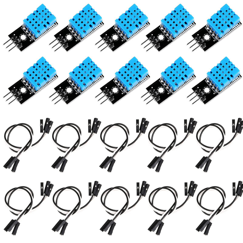 10 Pieces DHT11 Temperature Humidity Sensor Module Digital Single Bus 3.3V-5V, Humidity Measure Range 20%-95% Temperature Measure Range 0-50℃ with Wires Compatible with Arduino Raspberry Pi