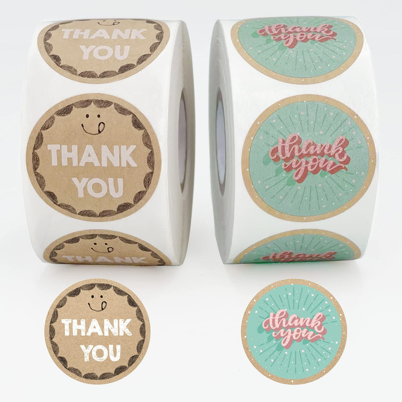 MGHLB Thank You Stickers Rolls, 1000PCS 1.5” Kraft Paper Adhesive Label for Supporting My Small Business for Envelopes, Bags, Boxes, Handicrafts(2 Rolls, 500 PCS Per Roll) Brown-style 4