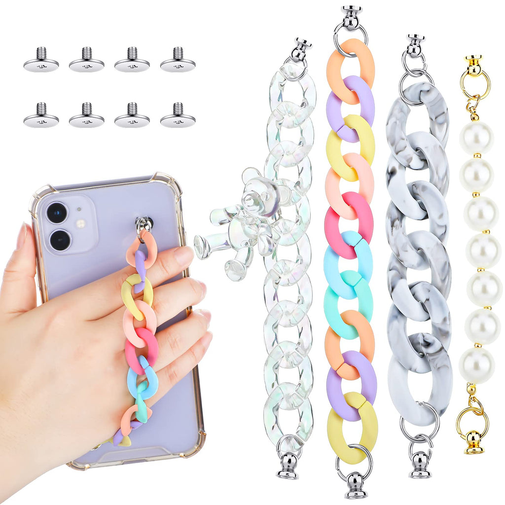 4 Pieces Phone Case Chain Beaded Secure Mobile Phone Finger Starp Drop Resistance Phone Grip Holder for DIY Phone Case Accessory