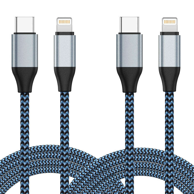 USB C to Lightning Cable, 2 Pack 10FT Nylon Braided S-03BK MFi Certified iPhone Charger Compatible iPhone 13 12 Pro 11 Max XS XR 8 Plus, Supports Power Delivery Gray