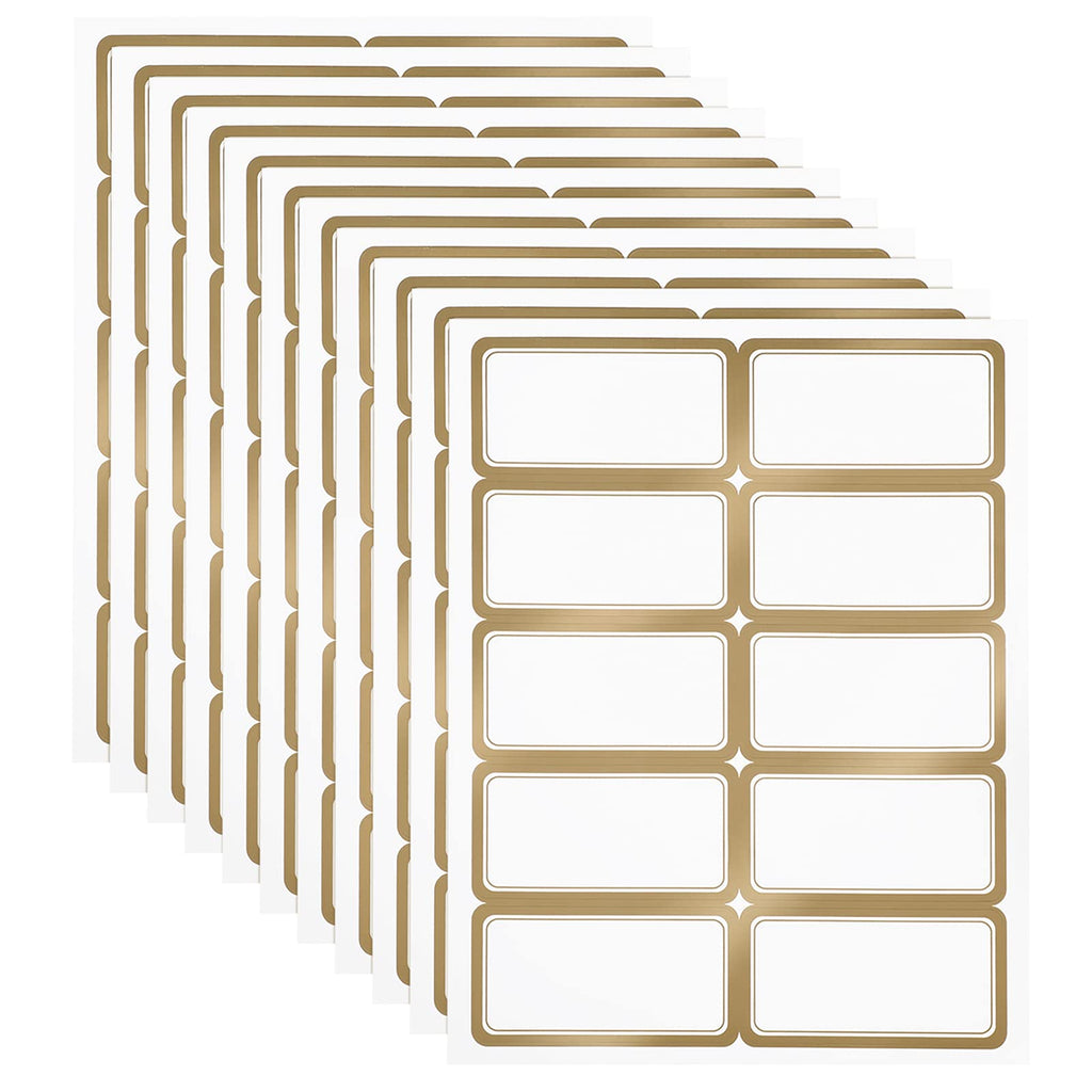 20 Sheets 200 Pieces Shipping Labels Matte White with Metallic Gold Border, 2 x 4 Inch Writable Printable Adhesive Sticker Blank Shipping Labels with Vertical Back Slit for Inkjet and Laser Printer