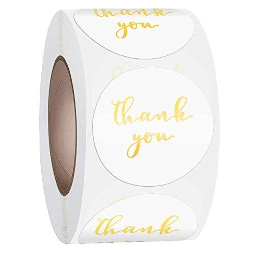 Sticker roll, Business Sticker, Envelope Sticker, Packaging Bag Sticker, Box Sticker, Sealing and Decorative Sticker Gift, 500 Labels per roll (White+Gold) Gold,white