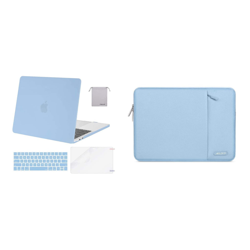 MOSISO Compatible with MacBook Pro 13 inch Case 2016-2020 Release A2338 M1 A2289 A2251 A2159 A1989 A1706 A1708, Plastic Hard Case&Vertical Sleeve Bag with Pocket, Airy Blue