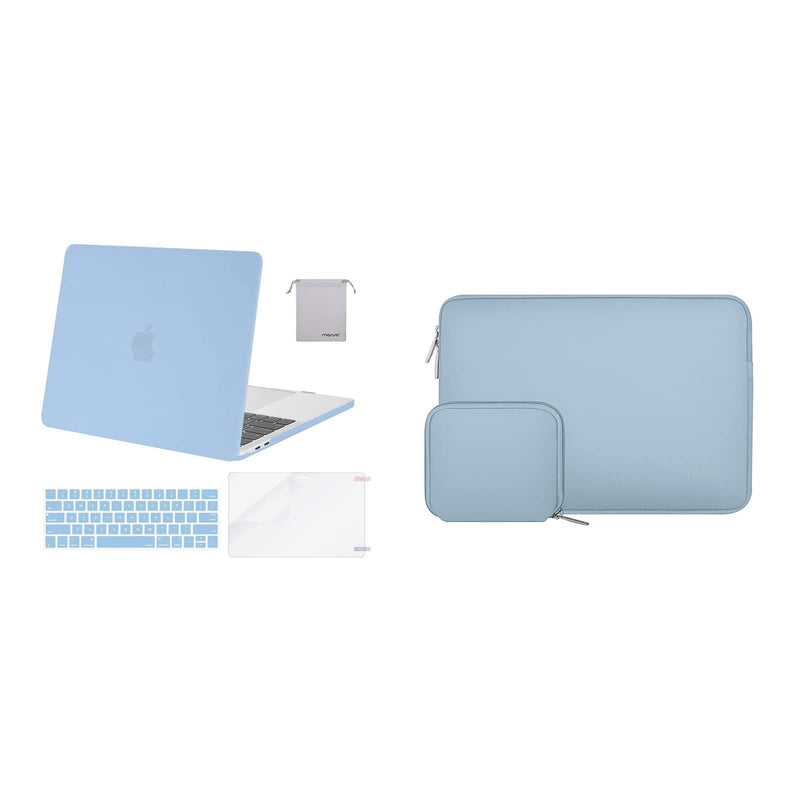 MOSISO Compatible with MacBook Pro 13 inch Case 2016-2020 Release A2338 M1 A2289 A2251 A2159 A1989 A1706 A1708, Plastic Hard Case&Neoprene Sleeve Bag with Small Case, Airy Blue