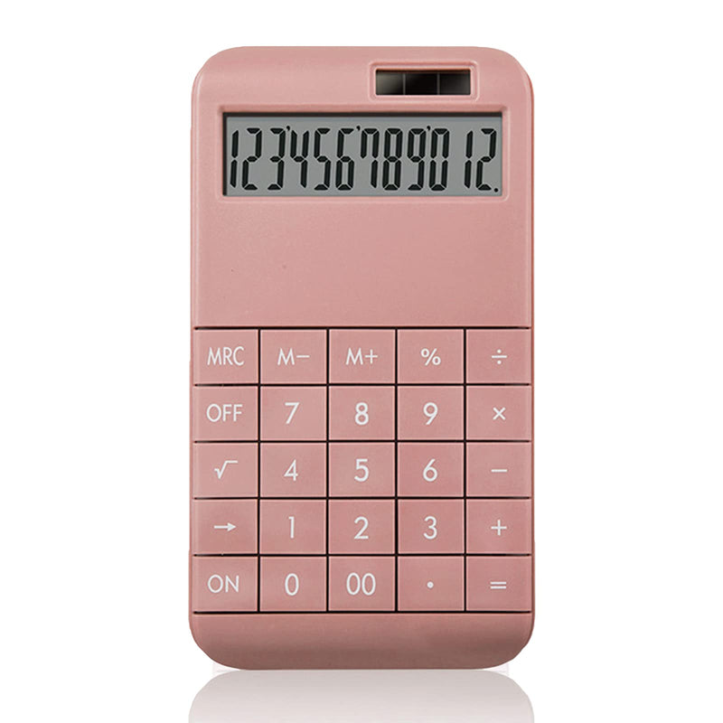 Electronic Calculators, SINLOOG 12-Digit LCD Large Display Dual Power Standard Function Solar Calculator, Big Sensitive Keys, Simple Elegant Design, School, Home, Office Calculator for Desk (Pink) Pink