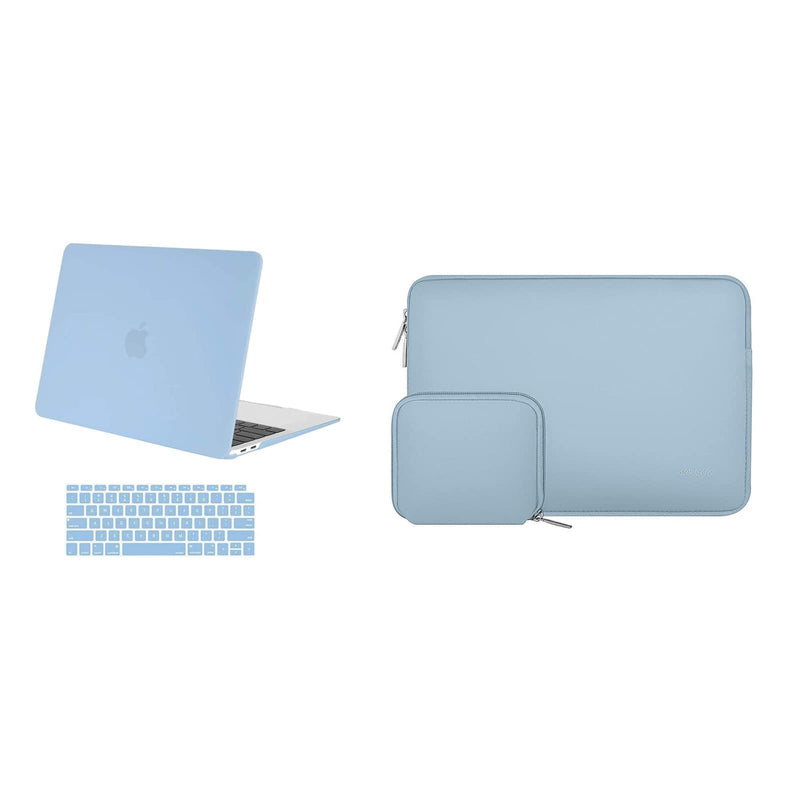 MOSISO Compatible with MacBook Air 13 inch Case 2018-2020 Release A2337 M1 A2179 A1932, Plastic Hard Case & Neoprene Sleeve Bag with Small Case, Airy Blue