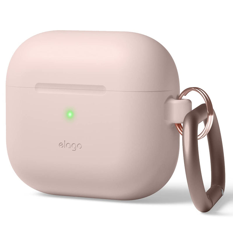 elago Silicone Case Compatible with AirPods 3 Case Cover - Compatible with AirPods 3rd Generation, Carabiner Included, Supports Wireless Charging, Shock Resistant, Full Protection (Sand Pink) Sand Pink