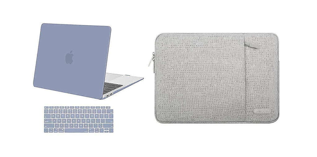 MOSISO Compatible with MacBook Air 13 inch Case 2020 2019 2018 Release A2337 M1 A2179 A1932 Retina Display with Touch ID & Vertical Sleeve Bag with Pocket, Lavender Gray & Gray