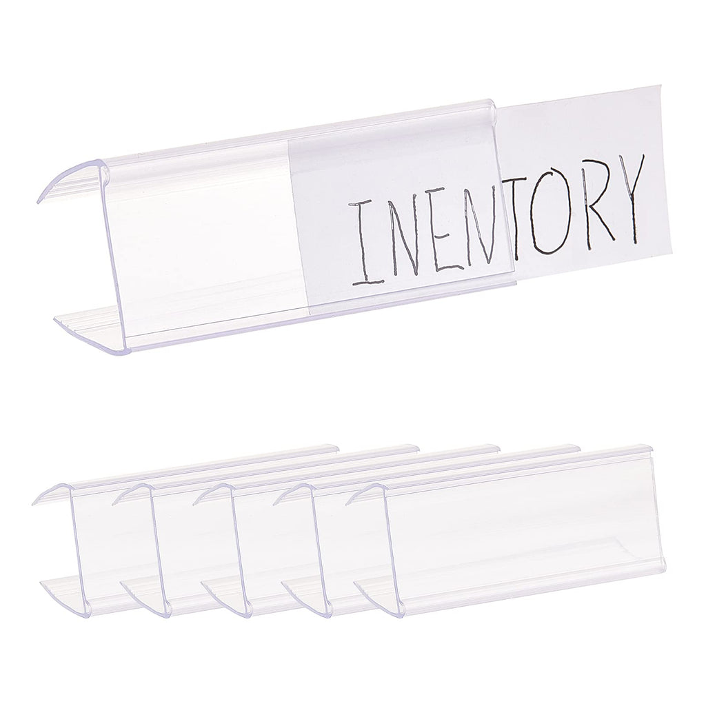 AHANDMAKER Plastic Wire Shelf Label Holder 100 Pack Clear PVC Tag Holder with Blank Coated Paper Business Card Holder Tag Holders for Badges,1.04"×2.36"×1.02"