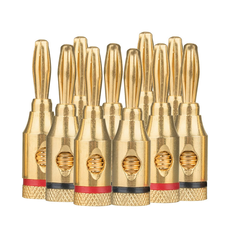 Speaker Banana Plugs 5 Pairs/10 Pcs, 24K Gold Plated Speaker Plug Open Screw Plugs Audio Connector for Speaker Wire, Home Theater, Audio Components, Speaker Wall Plates and Sound Systems 5 Pair