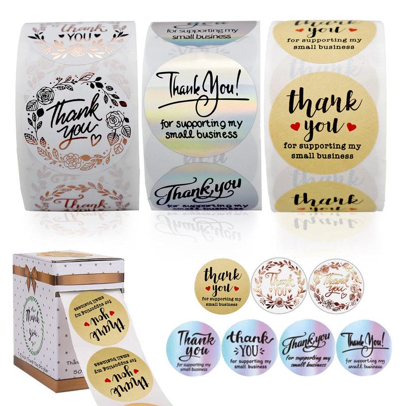 1500 1.5-inch Thank You Stickers roll, Thank You for Supporting My Small Business Sticker roll, 7 Kinds Round Stickers for Business