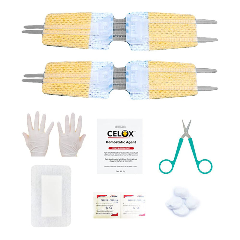 Israeli First Aid Emergency Laceration Closure Kit for Lacerations and Cuts with Celox Home Hemostatic Granules
