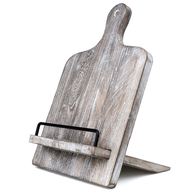 Cookbook Stand, Cutting Board Style Wood Recipe Holder Recipe Book Stand with Adjustable Pull-Out Stand, Rustic Cookbook Holder (Distressed Grey) Distressed Grey
