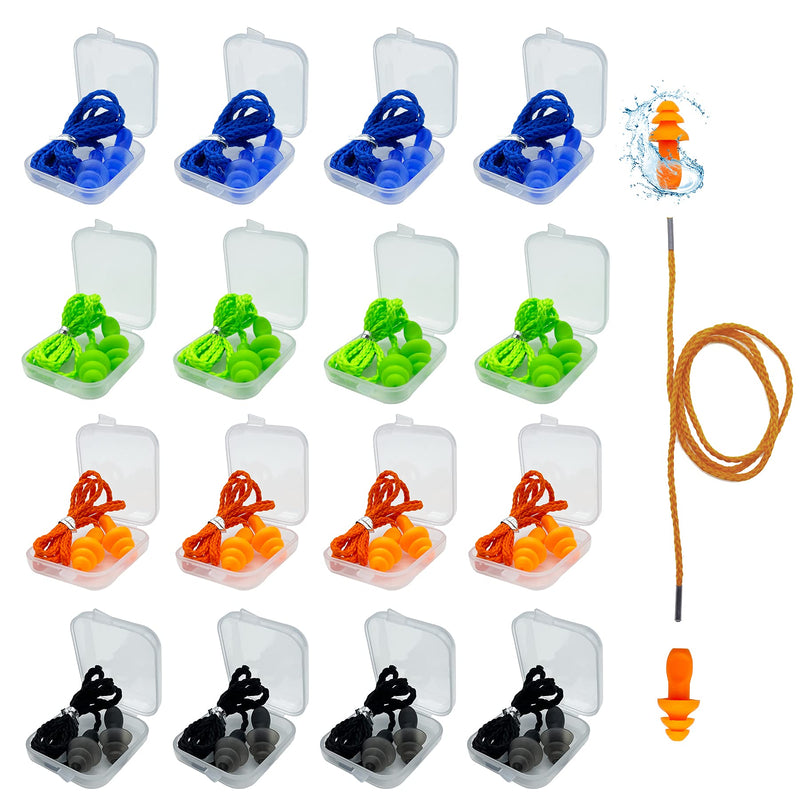 Ear Plugs for Sleeping Noise Canceling, 16 Pairs Reusable Ear Plugs Soft Silicone Earplugs Noise Reduction with Nylon Cord Hearing Protection for Shooting,Snoring,Travel, Work, Studying, Loud Noise