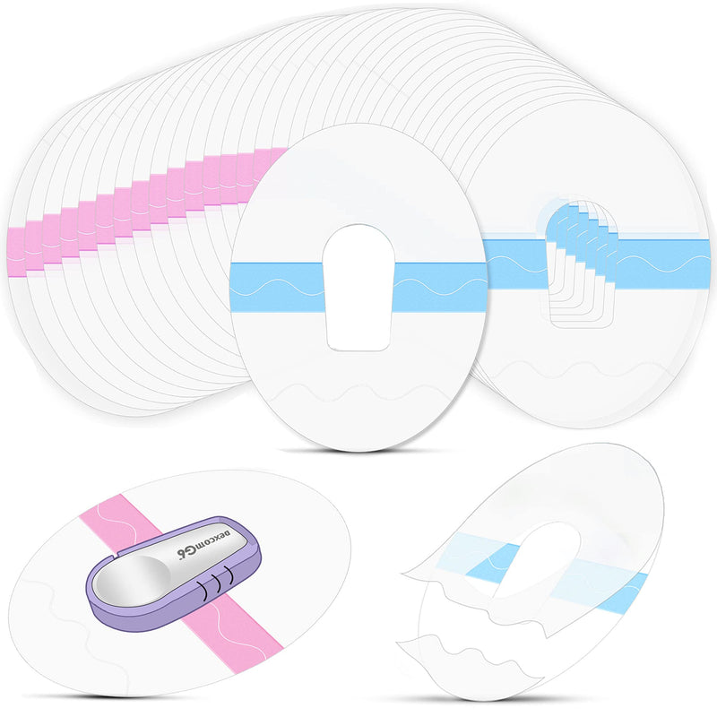 64 Pieces Shower Waterproof Patch Transparent Waterproof Adhesive Patches for G6 Overpatch Transparent Stickers Long Lasting Sweatproof Continuous Glucose Monitor Protection, Pink and Blue