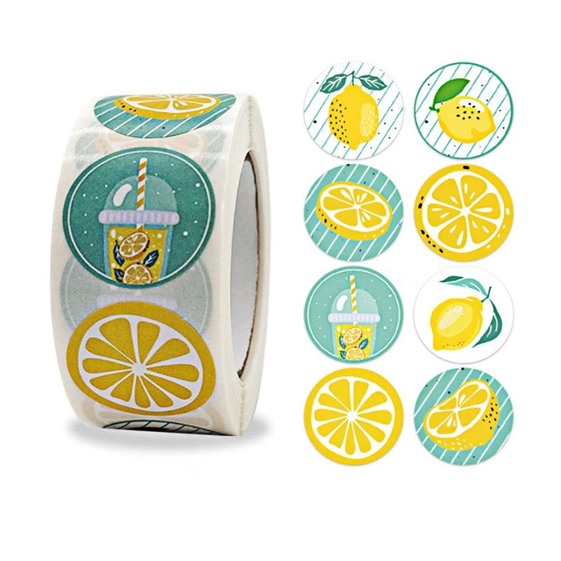 500pcs 1 Inch 8 Kinds of Design Lemon Stickers Roll for Envelope Seals, Party Favors Decoration, Gift Cards, Goodie Bags, Business and Boutique and Gift Bags Packaging