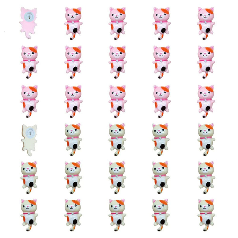 Duolai 30pcs Decorative Thumbtacks Cartoon Little Flower Cat Set Pushpins for Tips Whiteboard Corkboard Photo Wall Boxed Decorative Accessories