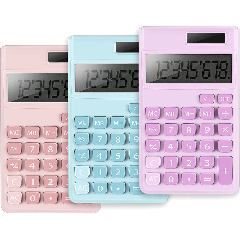 3 Pieces Mini Calculator Pocket Size Calculator Electric Digital Desktop Calculator with 8-Digit LCD Display