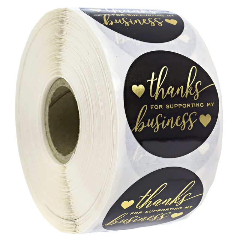 Black and Gold Foil Thanks for Supporting My Business Labels / 500 1.5" Modern Heart Thank You Small Business Stickers/Elegant Appreciation Boutique Labels