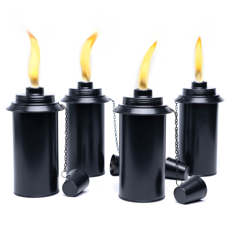 Backyadda Torch Replacement Canisters (16 oz). Compatible with Most Tiki Brands (Bamboo and Most Metal Styles). Easy Fill Opening. 4-Pack (with Snuffer Caps) With Snuffer Cap