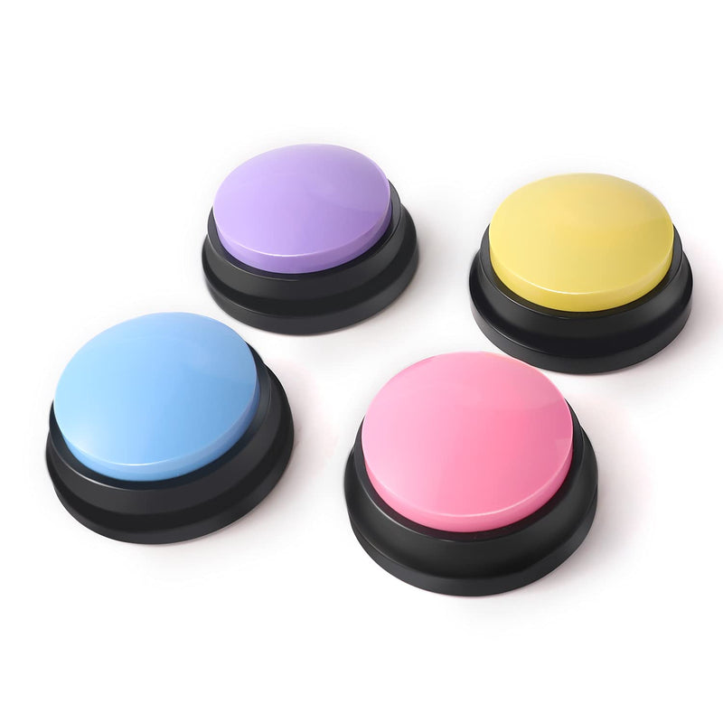 Voice Recording Button, Dog Buttons for Communication Pet Training Buzzer, 20 Second Record & Playback, Funny Gift for Study Office Home 4 Packs (Blue+Pink+Yellow+Purple) PACK A
