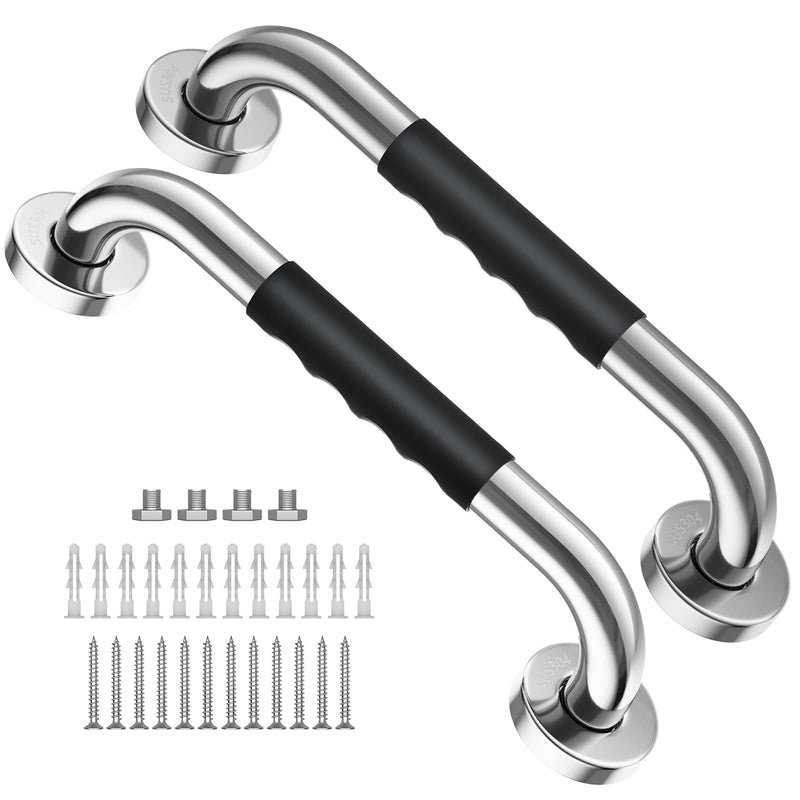 2 Pack 12 Inch Shower Grab Bar w/ Anti Slip Rubber Grip, ZUEXT SUS304 Stainless Steel Bath Grab Bar, Bathroom Balance Bar, Wall Mount Safety Handrail Support, Handicap Injury Elderly Assist Handle chrome grab bar 12 x 1.0 inch