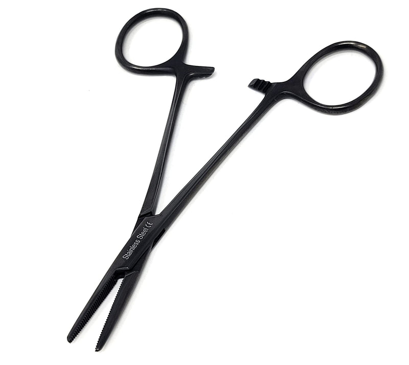 Mosquito Hemostat Locking Forceps 5" Straight with Full Serrated Jaws Ideal for Clamping, Fishing, Firefighters Nurses Doctors + More (Tactical Black)