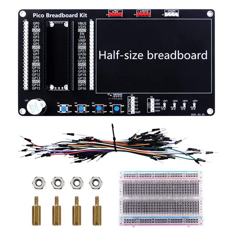 GeeekPi Raspberry Pi Pico Basic Starter Kit, Raspberry Pi Pico BreadBoard Kit with Half-Size Breadboard, Jumper Wire Pack(Raspberry Pi Pico Not Included)