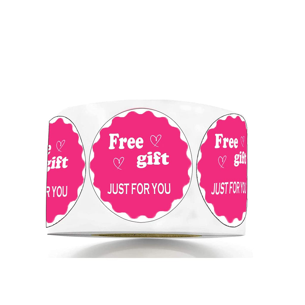 Free Gift Just for You Stickers,1.5 Inch Round Pink Customer Appreciation Thank You Sticker Labels for Small Businesses ,Mailing Envelopes,Small Shop ,Packaging(500Pcs/Roll)