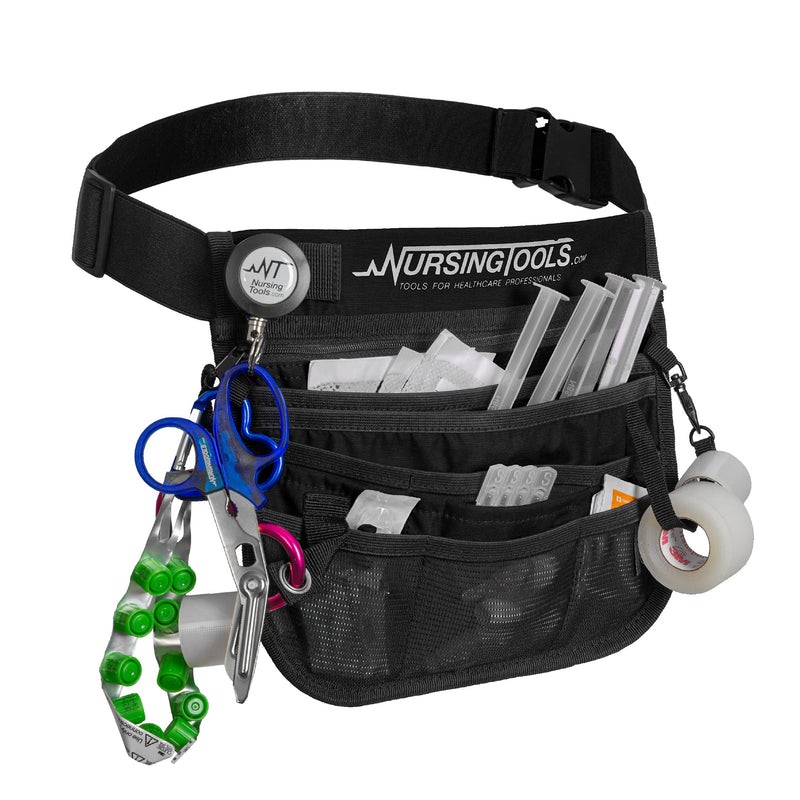 KangaPak Nursing Organizer Belt - New Microfiber Design - 9 Pocket Utility Pouch for Stethoscopes, Scissors and Other Medical Supplies (Black/Noche) Black/Noche