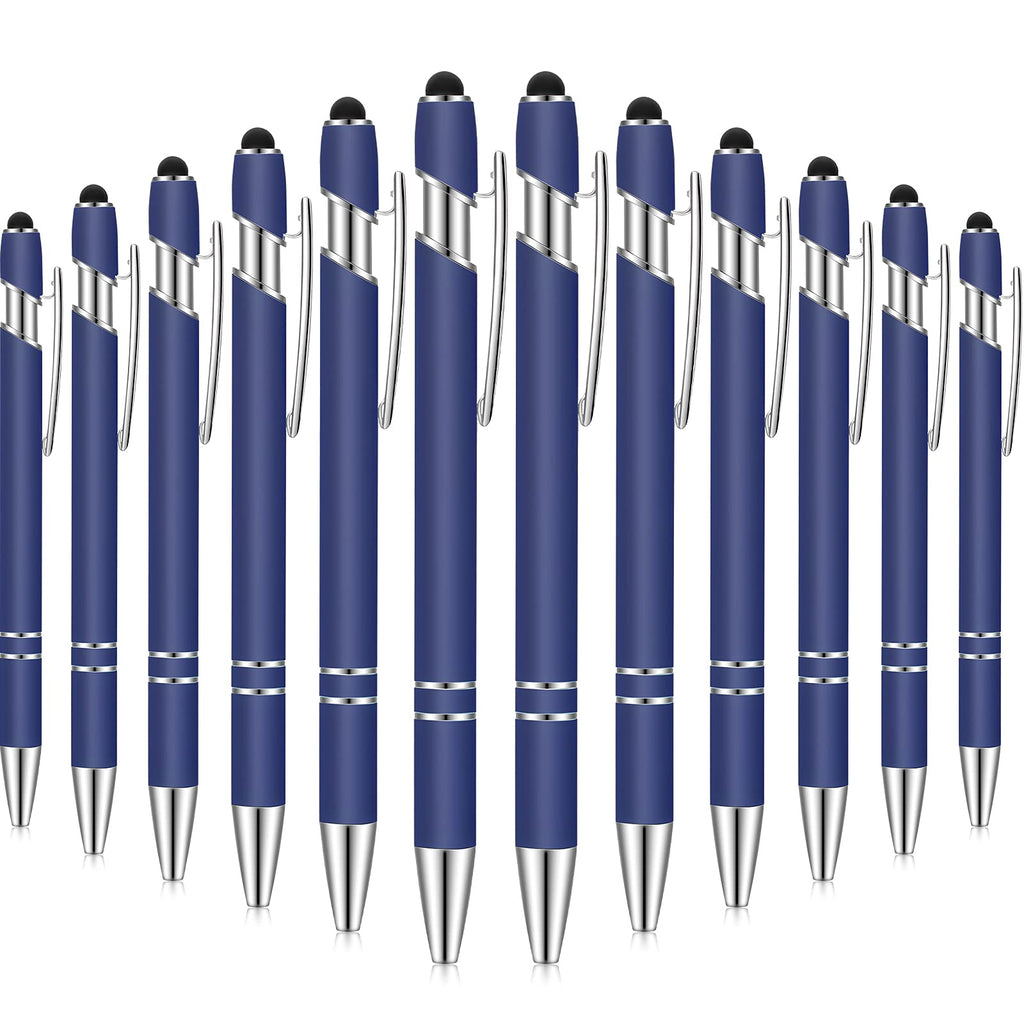 12 Pieces Ballpoint Pen with Stylus Tip, 1.0 mm Black Ink Metal Pen Stylus Pen for Touch Screens, Ballpoint Pen (Dark Blue) Dark Blue