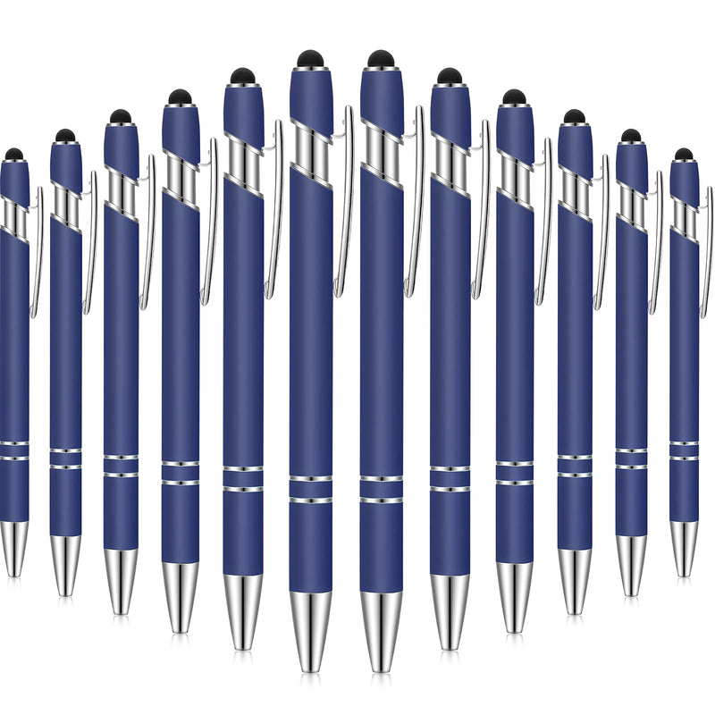 12 Pieces Ballpoint Pen with Stylus Tip, 1.0 mm Black Ink Metal Pen Stylus Pen for Touch Screens, Ballpoint Pen (Dark Blue) Dark Blue