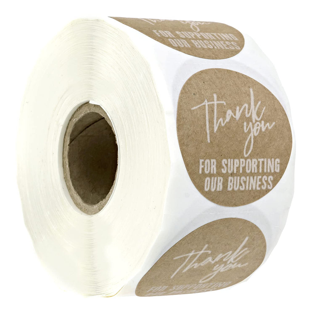 Thank You for Supporting Our Business Decals / 1.5" Brown Kraft Business Labels/Roll of 500 Round Stickers